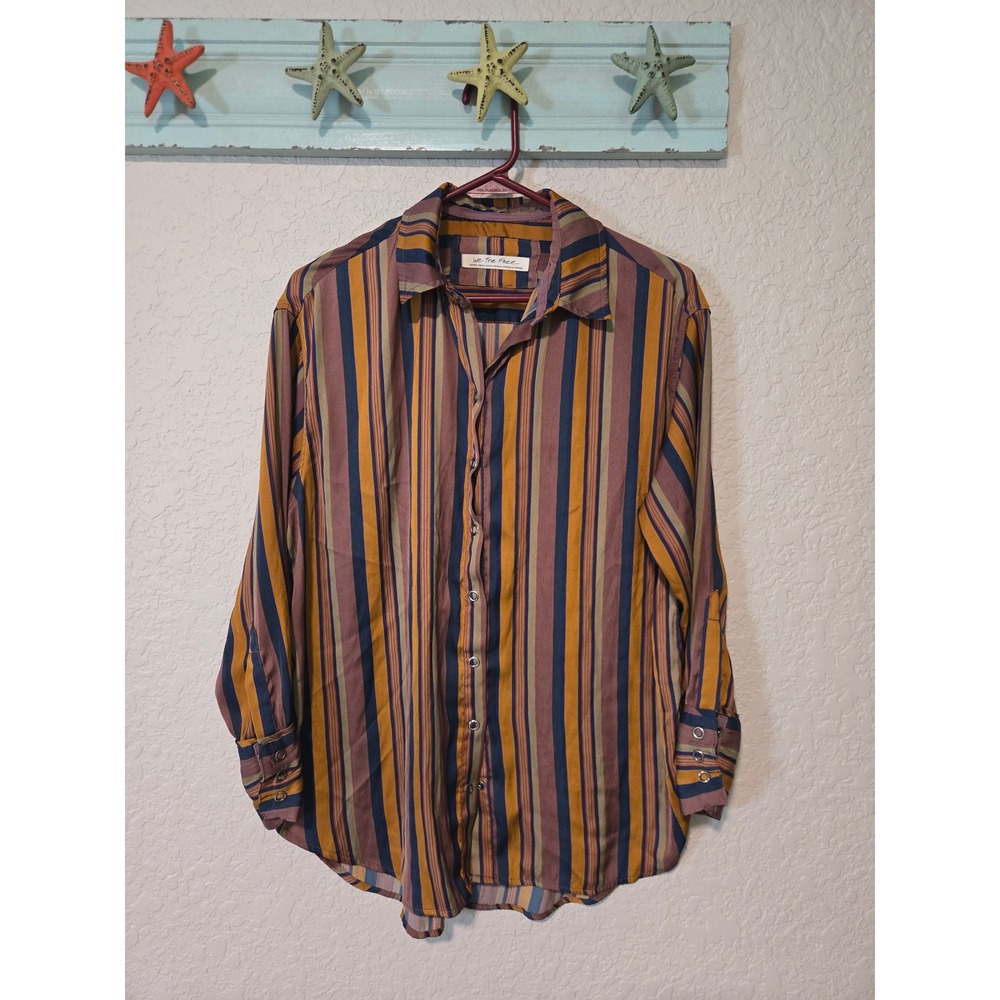 We The Free Free People Striped Snap Front Button Down Shirt Multi Color XS